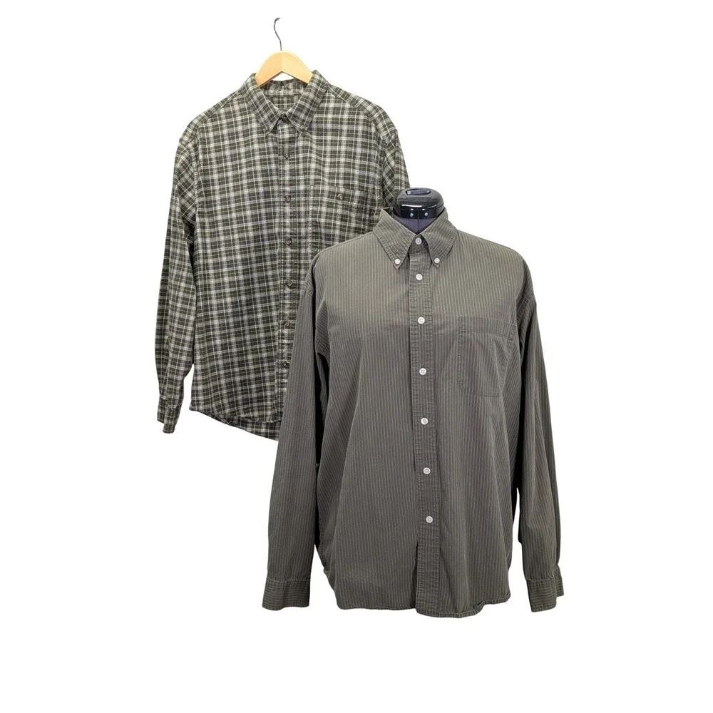 Eddie Bauer Lot of 2 Button Front Shirts Men Large Cotton Outdoor Casual Bundle
